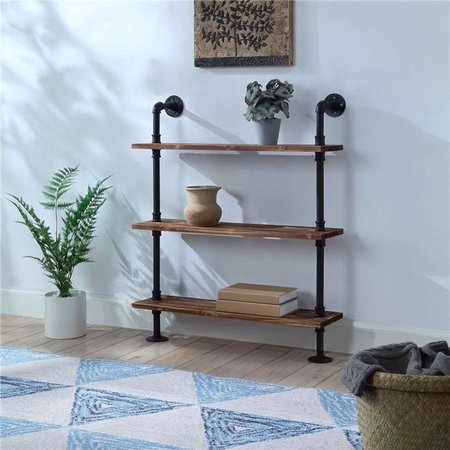 4D CONCEPTS 4D Concepts 621130 Anacortes Three Shelf Piping; Black Pipe with Brown Shelves 621130